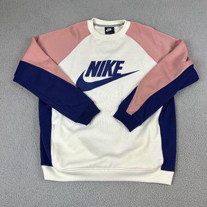 Nike Sweatshirt Mens Large White Polyester Crew Neck Raglan Long Sleeve Pullover